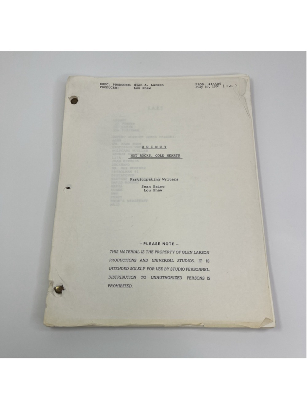 Quincy M.E. - Hot Rocks Cold Hearts Forensic Crime Drama Television Script US